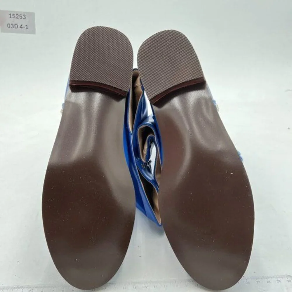 Blue Women Knee High Winter Riding Boots Pull On Round Toe Low Heel Studded Zip